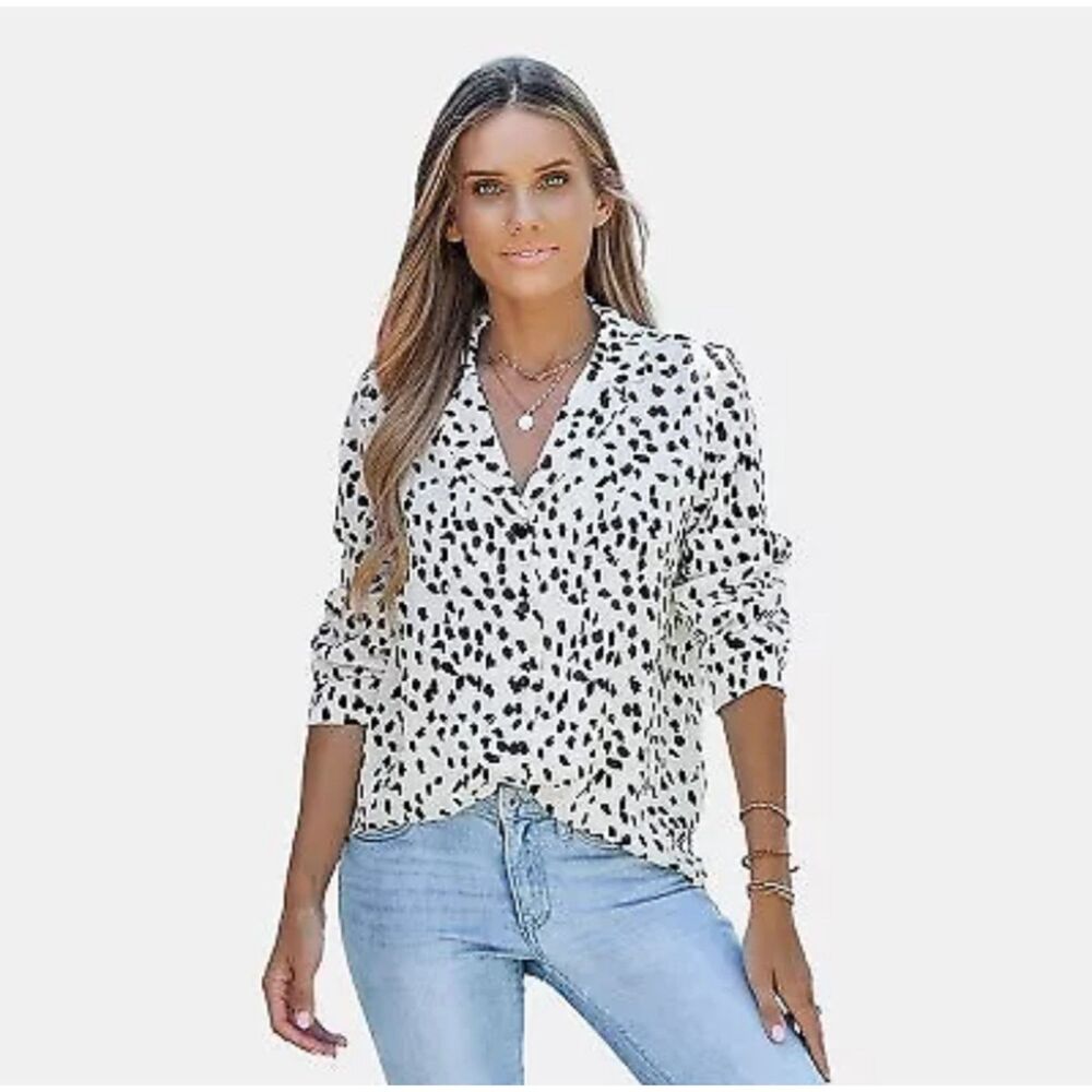 Cupshe Black White Spotted Blazer Long Sleeve Button Up Blouse Women's Sz XS